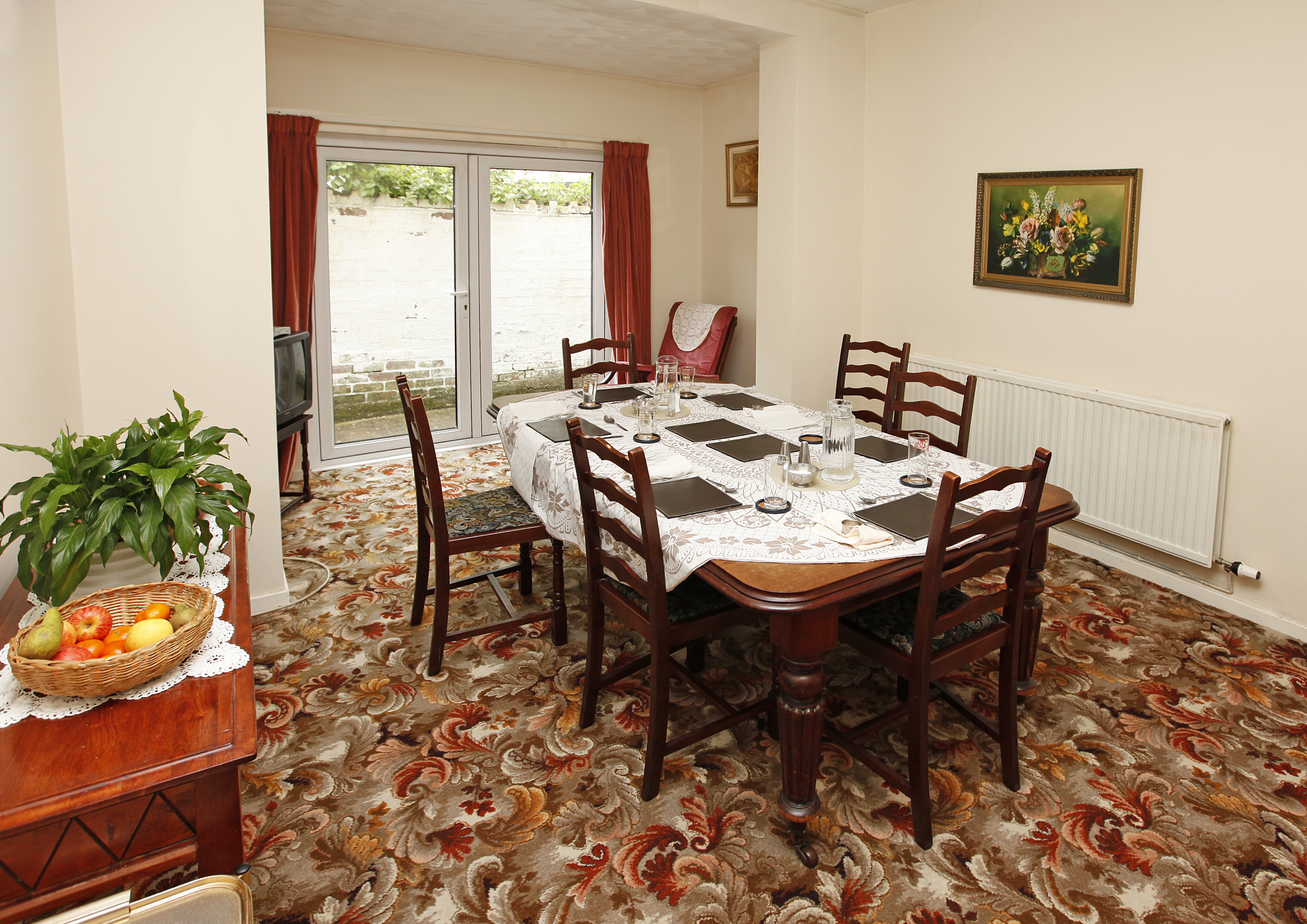 The dining room set for lunch